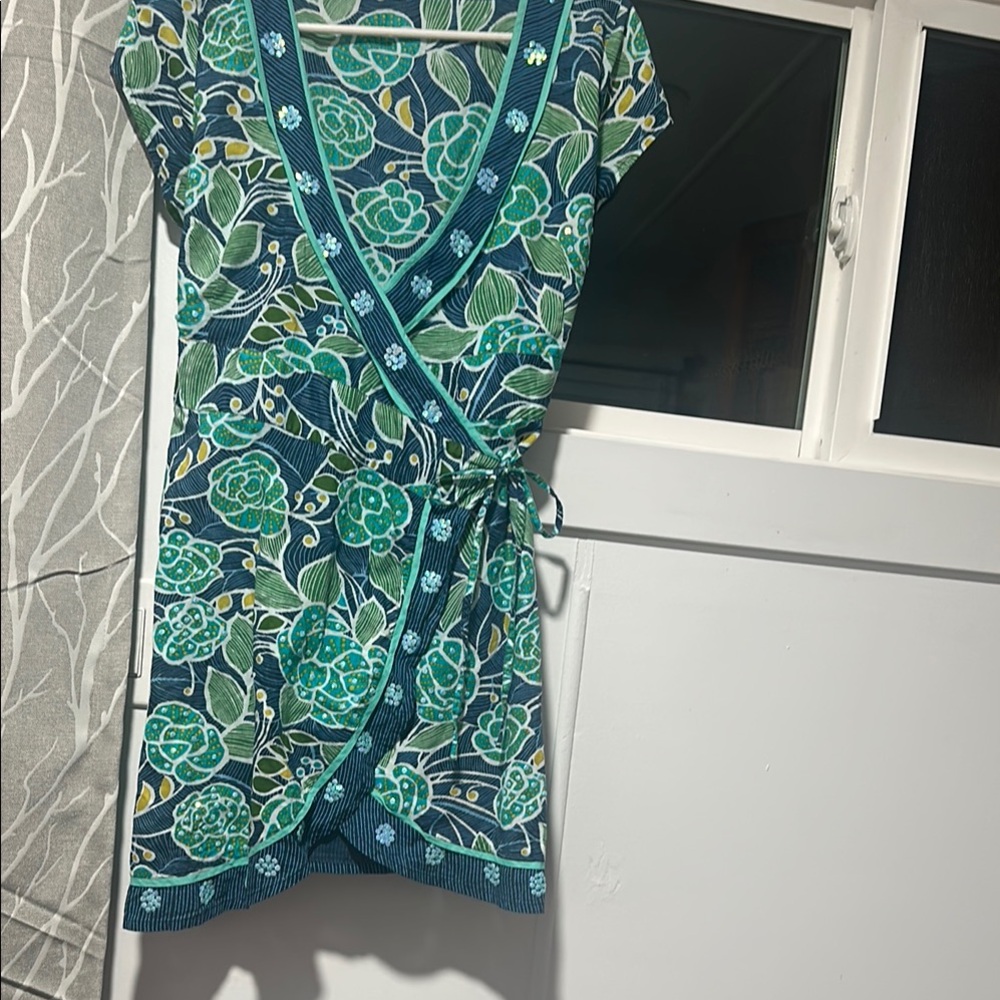Blue and Green Flutter Sleeve Mini Sundress